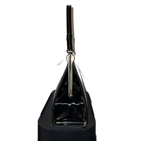 Vintage 1950s 1960's Black Patent Leather Framed Purse Short handle Classy U.S.A - Picture 3 of 13